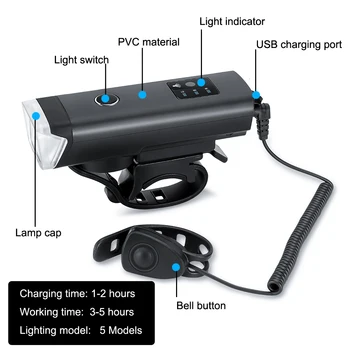 Přední Kolo Světlo, USB Dobíjecí Inteligentní Světlomet 1200mAh Indukce S Roh High Lumen LED Kole Lampa na Kole Baterku