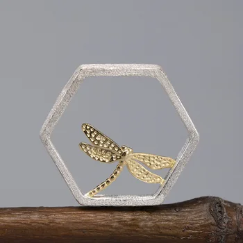 Předsádce Geometrické Zlatý Dragonfly Hollow Hexagon Přívěsky Real 925 Sterling Silver Jemné Šperky Pro Ženy, Dárek Vysoké Kvality