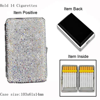 Přenosné Ženy Diamond Pouzdro na Cigarety Zapalovač Crystal Slim Cigareta Box Držák Pro 14 Ks Cigaret Nabíjecí USB Zapalovače