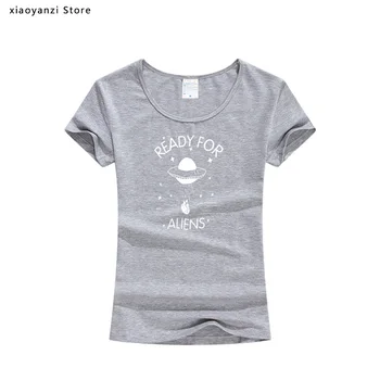 Připraven Pro Cizí T-shirt UFO vzali Své Srdce Legrační Černé Letní Topy Tee Homme Asijské Velikost ženy Bavlněné Tričko
