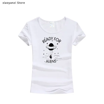 Připraven Pro Cizí T-shirt UFO vzali Své Srdce Legrační Černé Letní Topy Tee Homme Asijské Velikost ženy Bavlněné Tričko