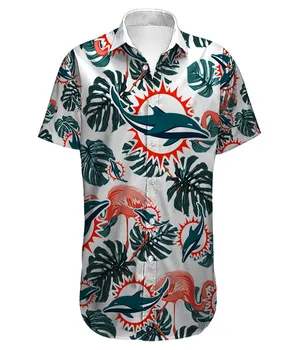 Příležitostné letní Muži Krátkým Rukávem Miami Límcem Volné 3d Tisk Delfíni Hawaiian Shirt Rychlé Suché Oblečení Beach