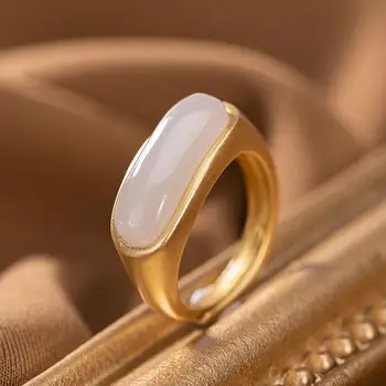 Přírodní Hotan Purple Jade dlouhý oválný otvor nastavitelný prsten Čínská retro Českého elegantní dámské stříbrné šperky
