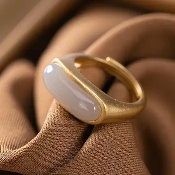 Přírodní Hotan Purple Jade dlouhý oválný otvor nastavitelný prsten Čínská retro Českého elegantní dámské stříbrné šperky