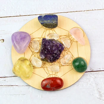 Přírodní krystal sedm čaker ornament Ametyst clusteru léčení hrubý krystal, kámen, drahokam, minerální vzorek Dřeva disku