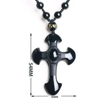 Přírodní Kámen Obsidian Amulet Kříž Přívěsek Náhrdelník, Ručně Vyřezávané Přívěsek s Lucky Zdarma Korálky Řetěz Pro Ženy, Muže, Šperky