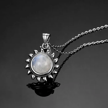 Přírodní měsíční Kámen, Labradorit 925 stříbrné šperky, Přívěsky, Náhrdelníky Slunce Tvar Vintage Móda Ženy Přívěsky