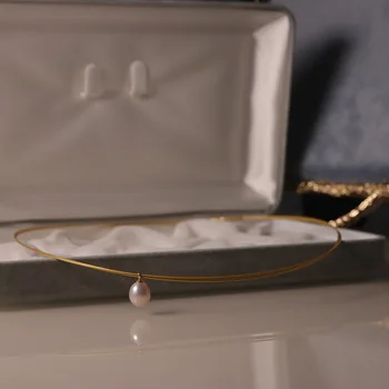 Přírodní Sladkovodní Pearl náhrdelník Náhrdelník pro Ženy, Jednoduchý Styl, Ručně vyráběné 14KGF Svatební Party Šperky dárek