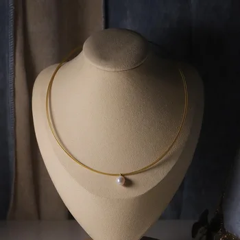 Přírodní Sladkovodní Pearl náhrdelník Náhrdelník pro Ženy, Jednoduchý Styl, Ručně vyráběné 14KGF Svatební Party Šperky dárek
