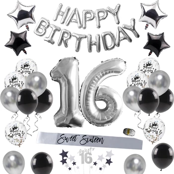 QIFU Happy Birthday Party Dekorace pro Dospělé Sladké 16 Party Dekorace 16. Narozeniny Zásoby Strany 16 Narozeniny Balónková Výzdoba