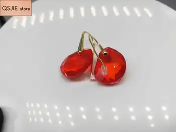 Qsjie vysoce kvalitní SWA módní šperky jednoduchá hrachová slza červený krystal paní noble náušnice kouzlo romantický dárek