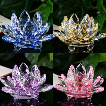 Quartz Crystal Lotus Flower Řemesla Skleněné Těžítko Fengshui Ozdoby, Figurky Domácí Svatební Party Dekor Dárky Suvenýr #T1P