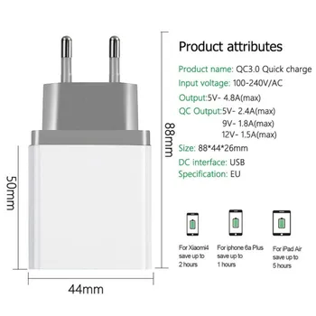 Quick Charge 3.0 USB Nabíječka QC3.0 Zdi Mobilní Telefon, Nabíječka pro iPhone X Xiaomi Mi 9 Tablet iPad EU QC Rychlé Nabíjení