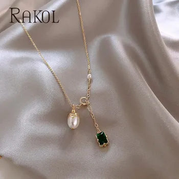 Rakol korejský Zelený Přírodní Kámen Pearl Přívěsek Zlatá Barva Náhrdelník pro Ženy Osobnost Náhrdelník Klíční kost Řetěz Šperky PN412L