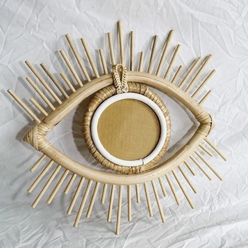 Ratanový Inovativní Art Dekorace Tvar Oční Make-up Zrcátko Oblékání Zavěšení na Zeď 11UA