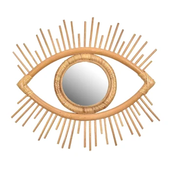 Ratanový Inovativní Art Dekorace Tvar Oční Make-up Zrcátko Oblékání Zavěšení na Zeď 11UA