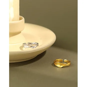 Real 925 sterling silver Nepravidelné konvexní povrch prsteny pro ženy jemné šperky, módní svatební party ženy nastavitelný kroužek