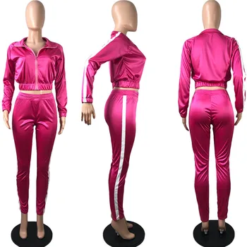 Reflexní Proužek Patchwork 2 Ks Set Dámské Tepláky 2020 Lesklá Zip Bunda Kalhoty Set Jogging Femme Sportovní Oblečení Sady