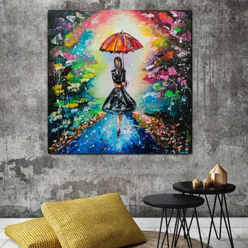 RELIABLI UMĚNÍ Portrét Plátno, Obrazy Dívka S Deštníkem Obrázky Olej Plakáty A Tisky Pro Bydlení, Dekorace Bez Rámu