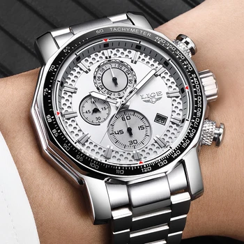 Relogio Masculino 2020 Módní Pánské Hodinky Top Značky Luxusní Stříbrné Náramkové hodinky Muži Oceli Velký Ciferník Vodotěsné Quartz Hodiny