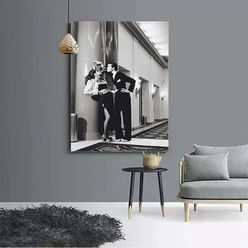 Retro Plátno Obrazy Mužů a Žen Kouří Wall Art Černá Bílá Tiskoviny a Plakáty pro Obývací Pokoj Domácí Dekoraci, Nerámováno