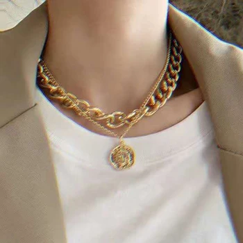 Retro portrét přehnané silný řetěz náhrdelník dvojí osobnost řetězce hip-hop neck krátký klíční kost řetěz ženy 788