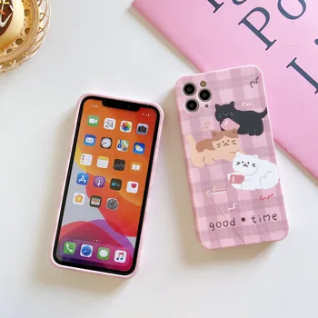 Retro sladké kočky Párty roztomilý japonské Telefon Pouzdro pro Apple iPhone 12 11 Pro Max Xr Xs Max 12 7 8 Plus 7Plus případě Roztomilý Měkký kryt