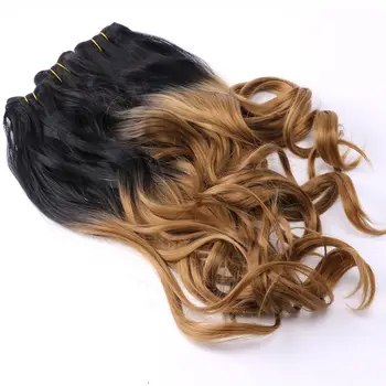 REYNA Šít na vlasy Ombre dva tón Vlnité syntetické vlasy rozšíření weave tepelně odolné Vlasy svazku