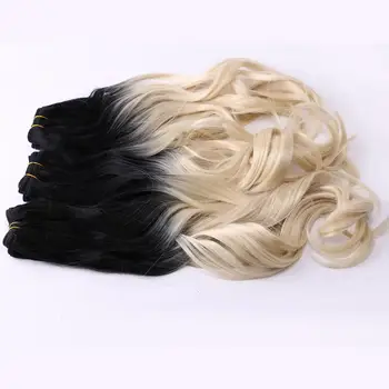 REYNA Šít na vlasy Ombre dva tón Vlnité syntetické vlasy rozšíření weave tepelně odolné Vlasy svazku