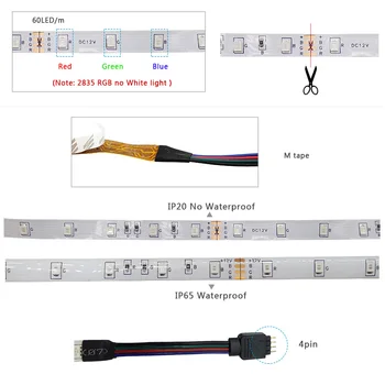RGB LED Strip 5m 10m 15m 20m Světlo Led Pásky SMD 2835 DC 12V Vodotěsný Bluetooth Ovladač RGB IR Dálkové Ovládání, Diodové Pásky