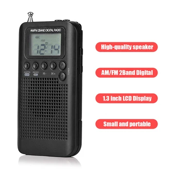 RLZ-104 AM FM Rádio, Digitální Displej Kapesní Rádio s 40mm Ovladač Reproduktoru Venkovní Přenosný Audio Přehrávač Mini Přijímač Příslušenství