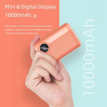 ROCK 10000mAh LED Displej Mini Power Bank 18W Typ C PD3.0 QC3.0 Přenosný Externí Baterie pro iPhone, Samsung, Huawei