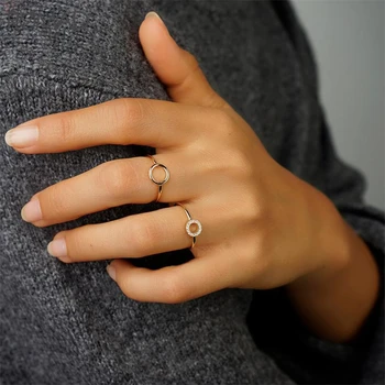 ROMAD Elegantní 925 Sterling Silver Tenké Prsteny pro Ženy Otevřená Nastavitelný Prsten Zlaté Barvy Duté Kolo Kruh Kruhy Dárky R50