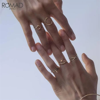 ROMAD Elegantní 925 Sterling Silver Tenké Prsteny pro Ženy Otevřená Nastavitelný Prsten Zlaté Barvy Duté Kolo Kruh Kruhy Dárky R50