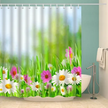 Rostliny, Květiny, Kaktus Zelené listy Sprchový Závěs umýt sprcha Vodotěsné Mildewproof Dekor s háčky pro Koupelny 180x200cm