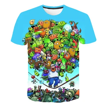 Rostliny Vs Zombies vtipné tričko Chlapci Dívky T-Shirt 3d Tisk příležitostné Dětské Top Krátký Rukáv Polyester Dětské Oblečení