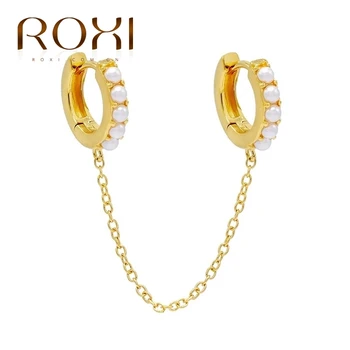 ROXI Luxusní Kolo Sladkovodní Perly Dlouhý Řetěz Střapcem Hoop Náušnice pro Ženy, Dívka, Svatební Šperky Pendientes Stříbrné 925 Náušnice