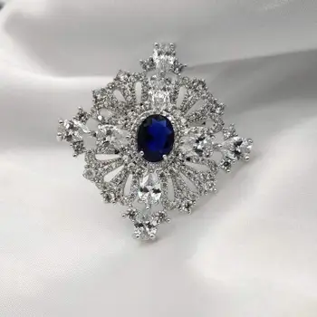 Royal Vintage CZ Smyčky Pásky Ovál Nakrájíme Modrý CZ Kamenné Náměstí Brož Art Deco Kolíky Princezna Šperky pro Ženy Oblečení Elegantní Šperky