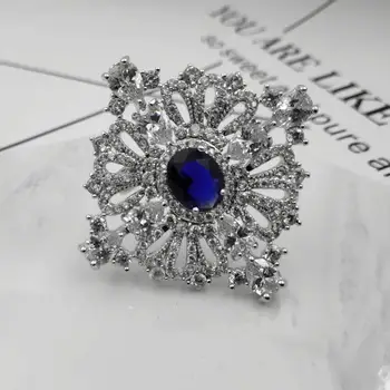 Royal Vintage CZ Smyčky Pásky Ovál Nakrájíme Modrý CZ Kamenné Náměstí Brož Art Deco Kolíky Princezna Šperky pro Ženy Oblečení Elegantní Šperky