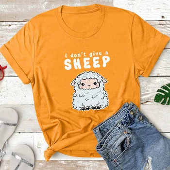 Roztomilý Ovce Print T-shirt Ženy Bavlny O-neck Krátký Rukáv Ležérní Femme trička Vtipné Camiseta Mujer Dámské Topy Volné Camisetas
