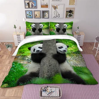 Roztomilý Panda Tištěné Dvojče, Plné, Královna, Král AU jedné Velikosti Zvířete Přikrývka / Deka Kryt Nastavit Polštáře Ložní Prádlo Pro Děti, Dospělé