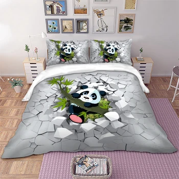 Roztomilý Panda Tištěné Dvojče, Plné, Královna, Král AU jedné Velikosti Zvířete Přikrývka / Deka Kryt Nastavit Polštáře Ložní Prádlo Pro Děti, Dospělé