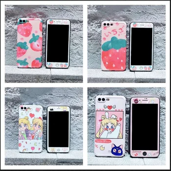 Roztomilý Sailor Moon Jahoda Screen Protector Anime Pouzdro Pro iPhone 11 Pro Max X XS MAX XR 7 8 Plus Tvrzené Sklo Zadní Kryt