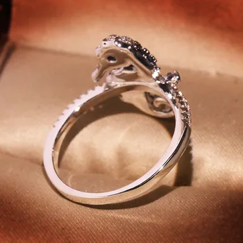 Roztomilý Seahorse Hippocampus Prsten s Bling Kamenem Zirkon S925 Sterling Silver Barva Svatební Zásnubní Prsten Ženy Módní Šperky