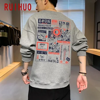 RUIHUO Japonsko Styl Vintage Mikina Muži Japonský Streetwear Muži Topy Harajuku Hip Hop Svetr Muži Mikiny M-3XL 2021