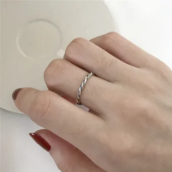 RUIYI korejské Real 925 Sterling Silver Prstenů, Vintage Styl Deformace Vazba Jednoduchost Prsteny Pro Ženy Milovníky Vynikající Dárek Šperky