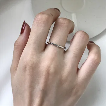 RUIYI korejské Real 925 Sterling Silver Prstenů, Vintage Styl Deformace Vazba Jednoduchost Prsteny Pro Ženy Milovníky Vynikající Dárek Šperky