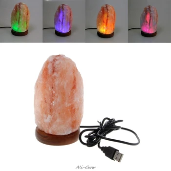Ručně Vyřezávané USB Dřevěná Základna Himálajské kamenné Soli Lampa Čistička Vzduchu, Noční Světlo S922