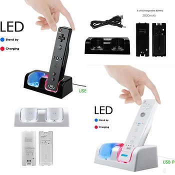Rychle 4/2 Port USB Nabíječka Stojan 4/2 Port +4/2 Baterie &LED Light & kabel Nabíjecí dokovací stanice pro Nintendo Wii Remote Controller