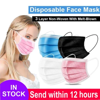 Rychlé Dodání Multi-barevné Jednorázové Lékařské Masky Modrá Růžová Ústa Obličej roušku 3 Vrstva Elastický Držák Chránit Maska